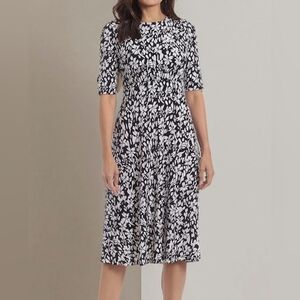 London Times Women's Inset Waist Midi Short Sleeve Dress